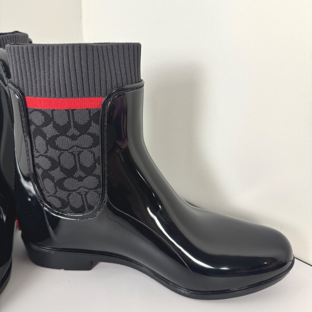 Women's Coach Rivington Rain Booties Black Rubber Boots Sz 7 Slip On - Picture 7 of 15